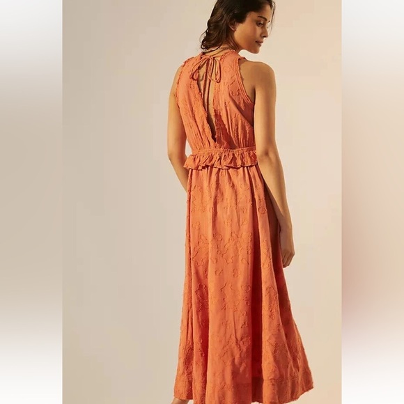 Anthropologie Pilcro Orange Textured Floral Button Front Midi Dress Womens Small - Picture 6 of 10